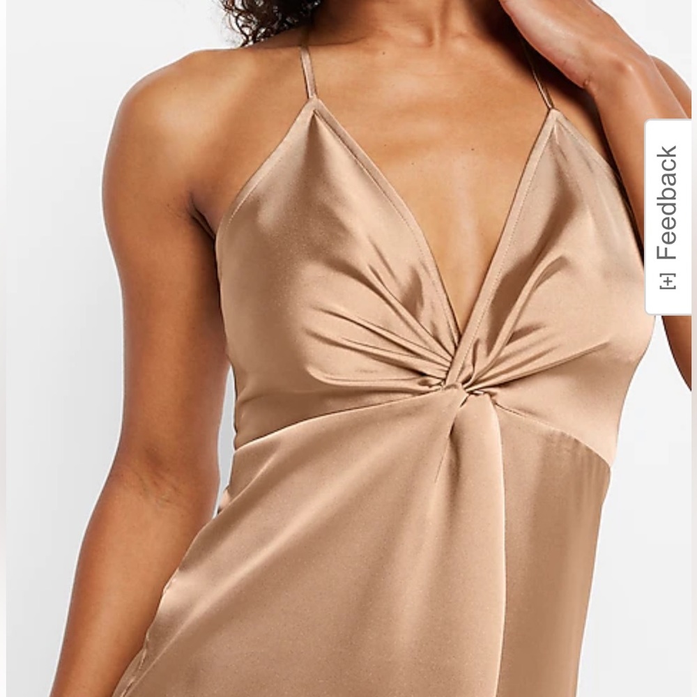 Express Satin Twist Front Mini Slip Dress with Cross Back Adjustable Straps